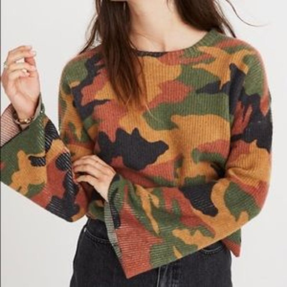 Madewell Cottontail Camo Wide-Sleeve Sweater